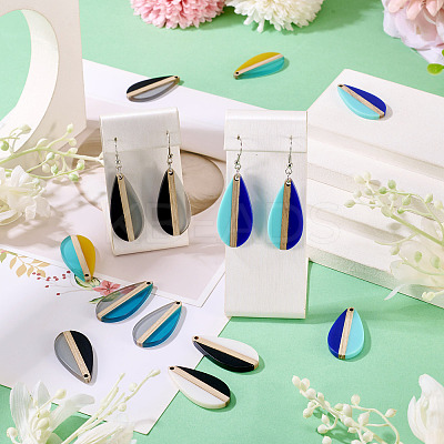 10Pcs 5 Colors Transparent & Opaque Resin & Wood Pendants RESI-TA0004-65-1