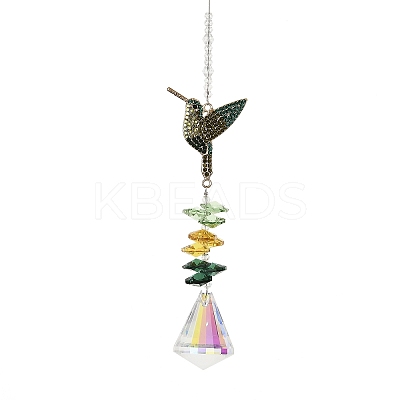 Crystal and Alloy Rhinestones Steel Wire Pendant Decorations HJEW-R050-01KCGP-1