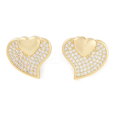 Brass Pave Clear Cubic Zirconia Studs Earring for Women EJEW-S225-06G-01-1