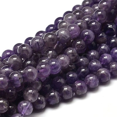 Natural Amethyst Round Bead Strands G-I168-09-6mm-1
