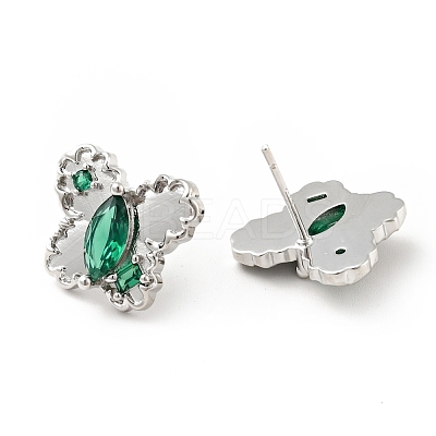 Green Cubic Zirconia Butterfly Stud Earrings EJEW-G297-35B-P-1