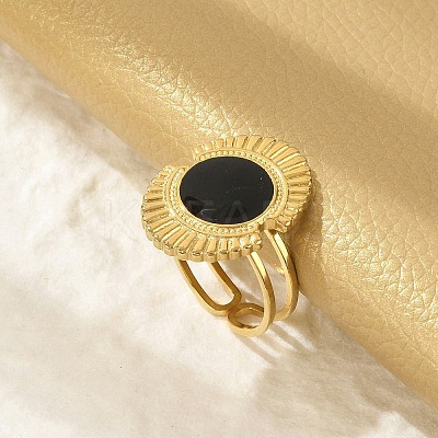 Oval 304 Stainless Steel Enamel Open Cuff Rings for Women LS-RJEW-G338-17G-02-1