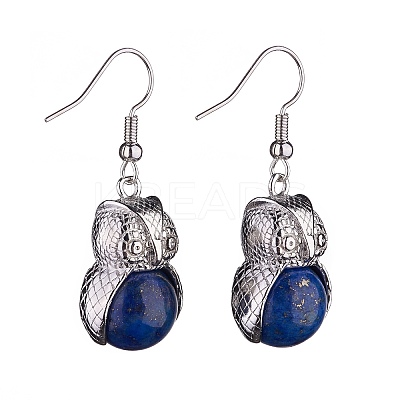 Natural Dyed Lapis Lazuli Owl Dangle Earrings EJEW-A092-08P-02-1