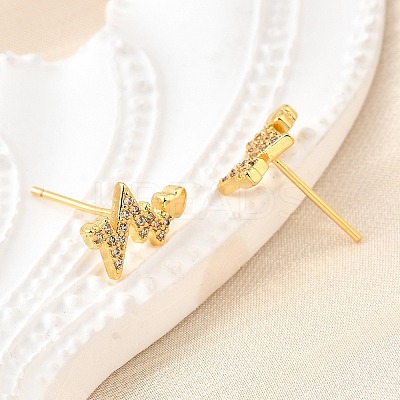 Heartbeat Brass Micro Pave Clear Cubic Zirconia Stud Earrings EJEW-G433-06G-1