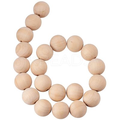 Round Unfinished Wood Beads WOOD-PH0004-25mm-LF-1