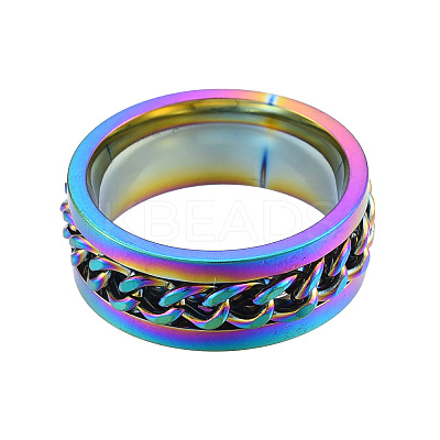 201 Stainless Steel Curb Chain Finger Ring for Women RJEW-N043-30M-1