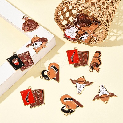 18Pcs 9 Styles Western Cowboy Hat Boots Money Bag Skull Alloy Enamel Pendants FIND-FS0003-91-1