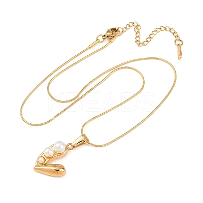 304 Stainless Steel with Acrylic Imitation Pearl Pendant Necklaces NJEW-H088-05C-G-1