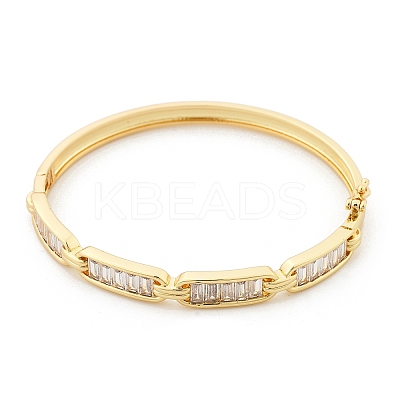 Brass Micro Pave Clear Cubic Zirconia Hinged Bangles for Women BJEW-K274-06G-1