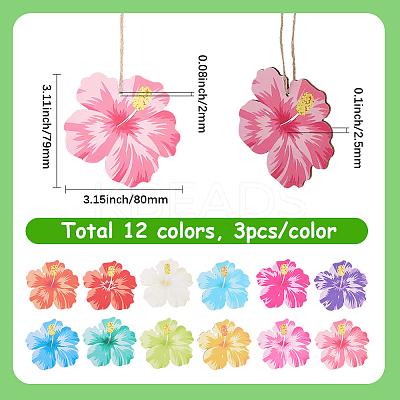 36Pcs Wooden Flower Pendant Decoration HJEW-SC0002-95-1
