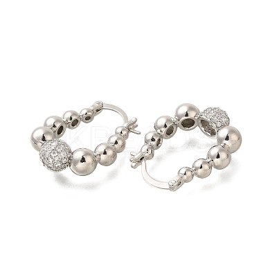 Rack Plating Round Ball Brass Micro Pave Clear Cubic Zirconia Hoop Earrings EJEW-I310-20P-1
