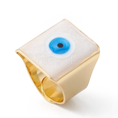 Square Enamel with Evil Eye Wide Band Finger Rings RJEW-A014-02G-02-1