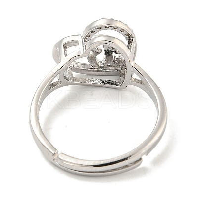 Heart with Letter Rack Plating Brass Micro Pave Cubic Zirconia Adjustable Rings for Women RJEW-I105-06P-B-1
