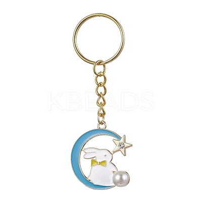 Moon with Rabbit Alloy Enamel Pendant Keychain KEYC-JKC00623-03-1