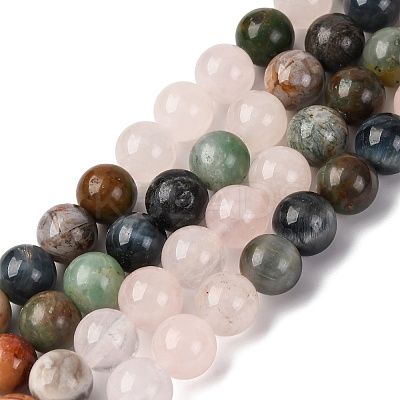 Natural Quartz Crystal & Rhodochrosite & Rose Quartz & Amethyst & Strawberry Quartz & Tourmalinated Quartz/Black Rutilated Quartz Beads Strands G-B143-A01-8mm-1