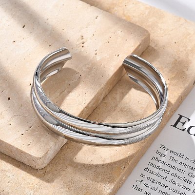 304 Stainless Steel Cuff Bangles for Women BJEW-B108-07P-1