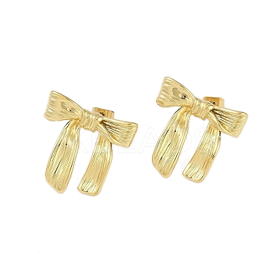 Ion Plating(IP) 304 Stainless Steel Bowknot Stud Earrings for Women EJEW-K281-23G-1