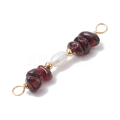 Natural Garnet Chip & Natural Cultured Freshwater Pearl Rice Beaded Connector Charms PALLOY-JF03707-04-1