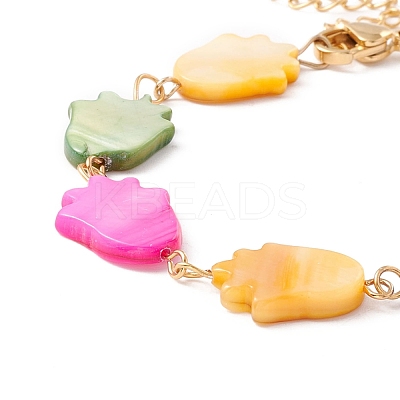 Natural Shell Tulip Link Chain Bracelet BJEW-C015-13G-1