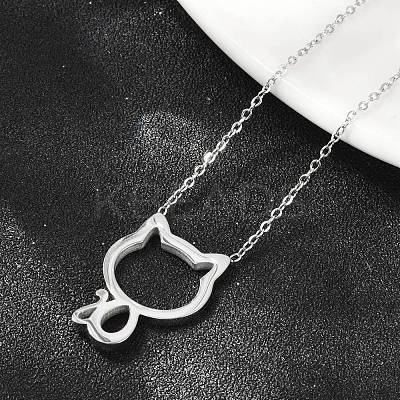 304 Stainless Steel Cat Outline Pendant Necklaces for Women NJEW-F339-03P-1