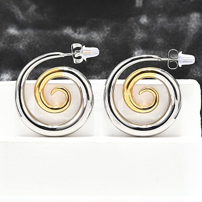 304 Stainless Steel Two-tone Stud Earrings for Women EJEW-R023-01GP-08-1