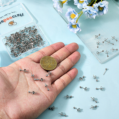 100Pcs 304 Stainless Steel Round Stud Earrings EJEW-BBC0002-05B-P-1