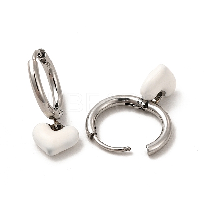 White Enamel Heart Dangle Hoop Earrings EJEW-P219-07P-1