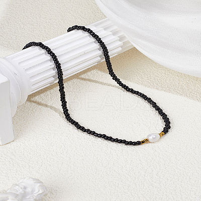 1Pc Rice Natural Pearl & Glass Seed Beaded Necklaces for Women NJEW-LP0007-01A-1