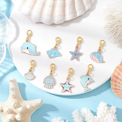 8Pcs Sea Animal Alloy Enamel Pendant Decorations HJEW-JM03655-1