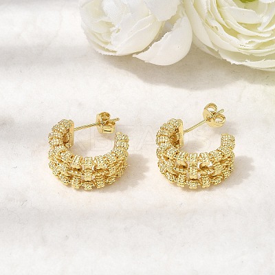 Woven C-Shaped Brass Stud Earrings EJEW-P333-01G-1