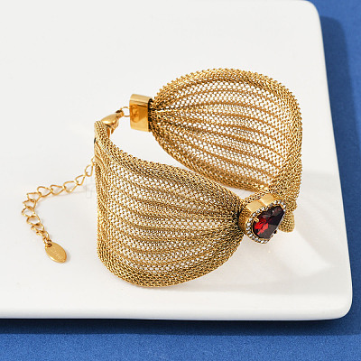 304 Stainless Steel Cubic Zircon Cable Chains Bracelets for Women BJEW-V013-01G-1