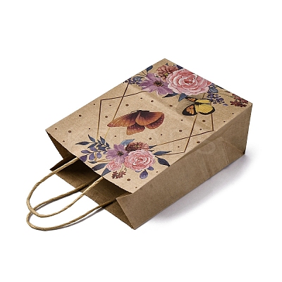 Flower Butterfly Pattern Kraft Paper Bags CARB-F012-03A-1