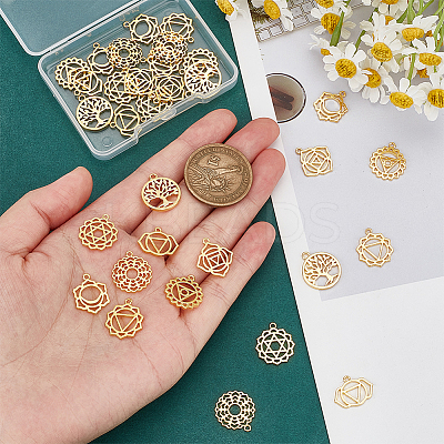 32Pcs 8 Styles Brass Pendants KK-PH0005-77-1