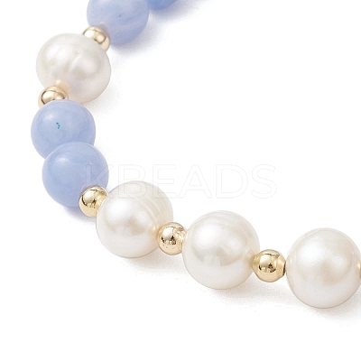 Natural Dyed Blue Lace Agate & Cultured Freshwater Pearl Round Beads Stretch Bracelets for Women BJEW-JB12706-1
