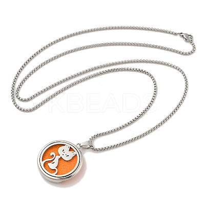 316 Surgical Stainless Steel Aromatherapy Diffuser Perfume Hollow Flat Round Pendant Box Chain Necklaces NJEW-R016-01P-07-1