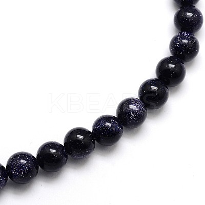 Synthetic Blue Goldstone Round Beads Strands G-O047-11-10mm-1