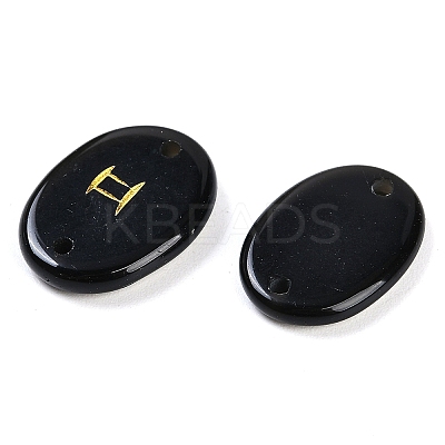 12Pcs 12 Styles Twelve Constellation Natural Obsidian Flat Oval Links Connector Charms G-K359-05D-1