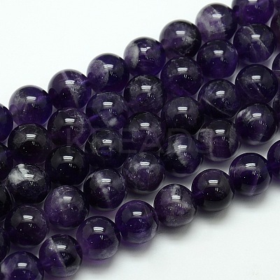 Natural Amethyst Round Bead Strands G-L170-12mm-01-1