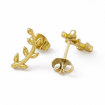 PVD Vacuum Plating 304 Stainless Steel Tiny Leafy Branch Stud Earrings for Women X-EJEW-P212-11G-1