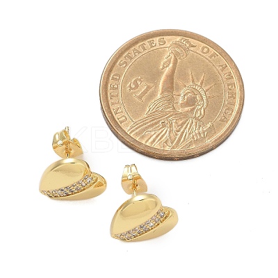 Brass Micro Pave Clear Cubic Zirconia Stud Earrings for Women LS-EJEW-U034-02G-03-1