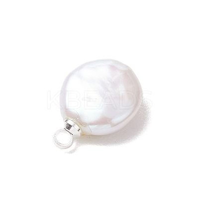 Natural Keshi Pearl Flat Round Charms PALLOY-JF05077-02-1