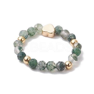 Round Natural Apatite & Green Aventurine & Amethyst & Moss Agate Beads Stretch Rings for Women RJEW-JR00714-01-1