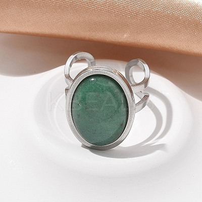 Oval Natural Green Aventurine Finger Rings RJEW-M062-02P-17-1