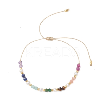 Chakra Natural Mixed Gemstone & Cultured Freshwater Pearl  Beads Braided Bead Bracelets for Women BJEW-JB13220-1