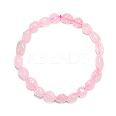 Natural Rose Quartz Bead Stretch Bracelets LS-BJEW-K213-01-1
