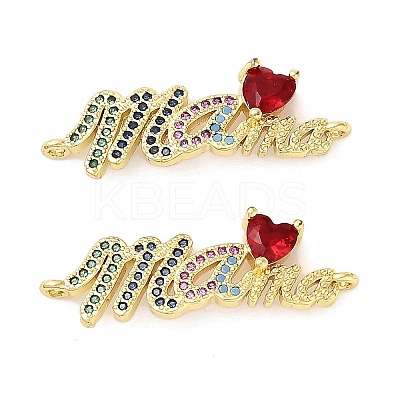 Mother's Day Brass Micro Pave Cubic Zirconia Word Love Heart Mama Connector Charms KK-M324-01B-G-1