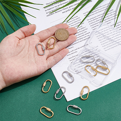 12Pcs 2 Colors 304 Stainless Steel Screw Carabiner Lock Charms STAS-UN0064-17-1