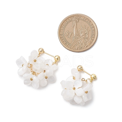 Flower Brass Resin Dangle Stud Earrings EJEW-TA00778-03-1