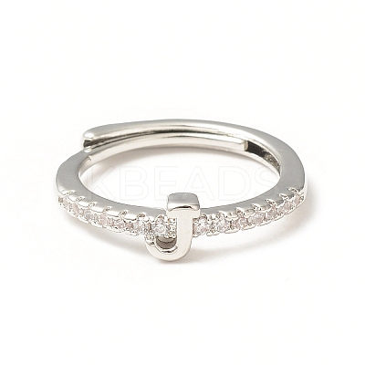 Clear Cubic Zirconia Initial Letter Adjustable Ring RJEW-C052-01P-J-1