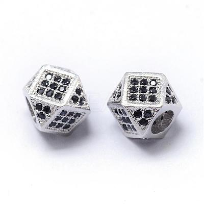 Rack Plating Brass Cubic Zirconia Beads ZIRC-S029-01P-1